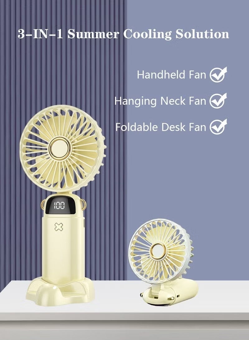 GALUIN Portable Handheld Fan, Electric Desktop Fan, 6000mAh Personal Small Fan with 5 Speeds, Long Lasting and Adjustable Mini Fan with Neck Hanging for Outdoor, Travel, Home, Office - White - Image 3